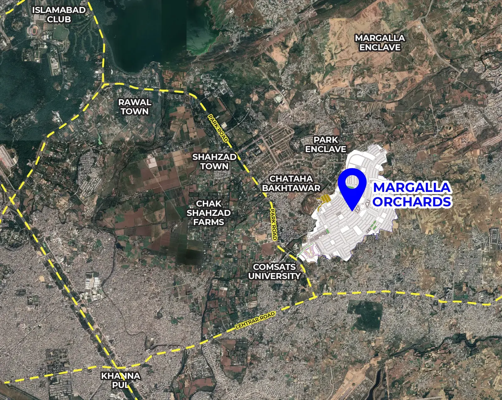 DHA Margalla Orchards Location Map - Park Road Islamabad Opposite COMSATS University